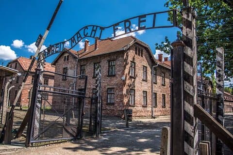 The Main Gate of Auschwitz I with the “Arbeit Mach Frei” sign