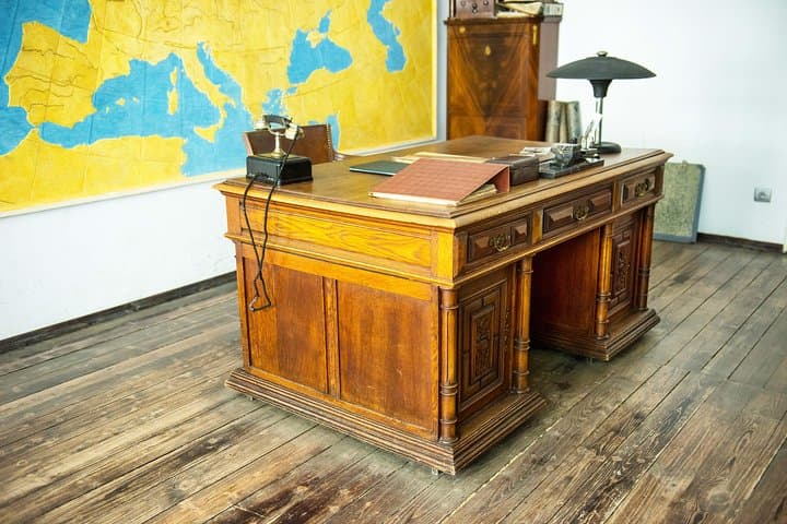Oscar Schindler's desk in museum factory in Krakow, Poland