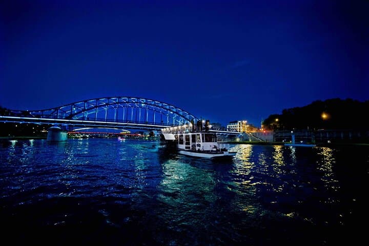 Legenda Boat in Kazimierz district in Kraków, Piłsudski Bridge, Kraków Poland